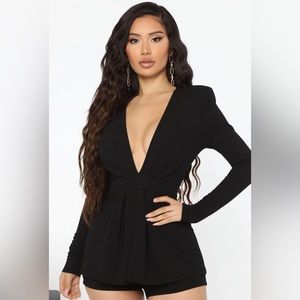 Black Low cut V Women’s romper skort - Plus size
